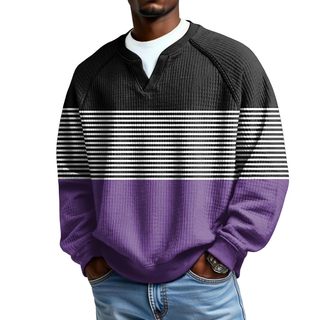 Herrfritidshuva Utomhus V-hals Vågmönster Långärmad