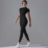 Solid Color High Elastic Half-Zip Short Sleeve Bodysuit for Sexy Fitness