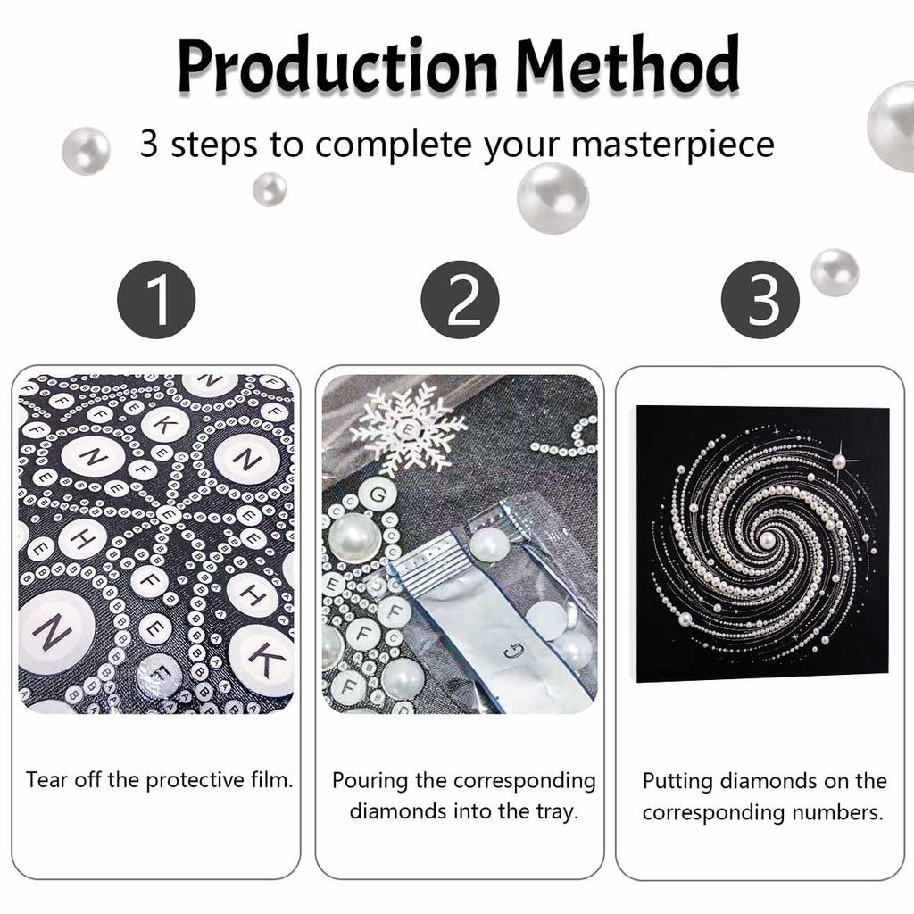 Galaxy Spiral Pearl Art Kit with Frame 3D Shiny Bead Canvas for Wall Decor Relaxing Craft Projects Living Room Artistic Decoration