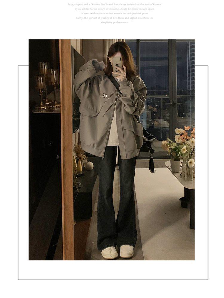 Women's American High-Street Style Loose Irregular Flight Jacket for Spring and Autumn