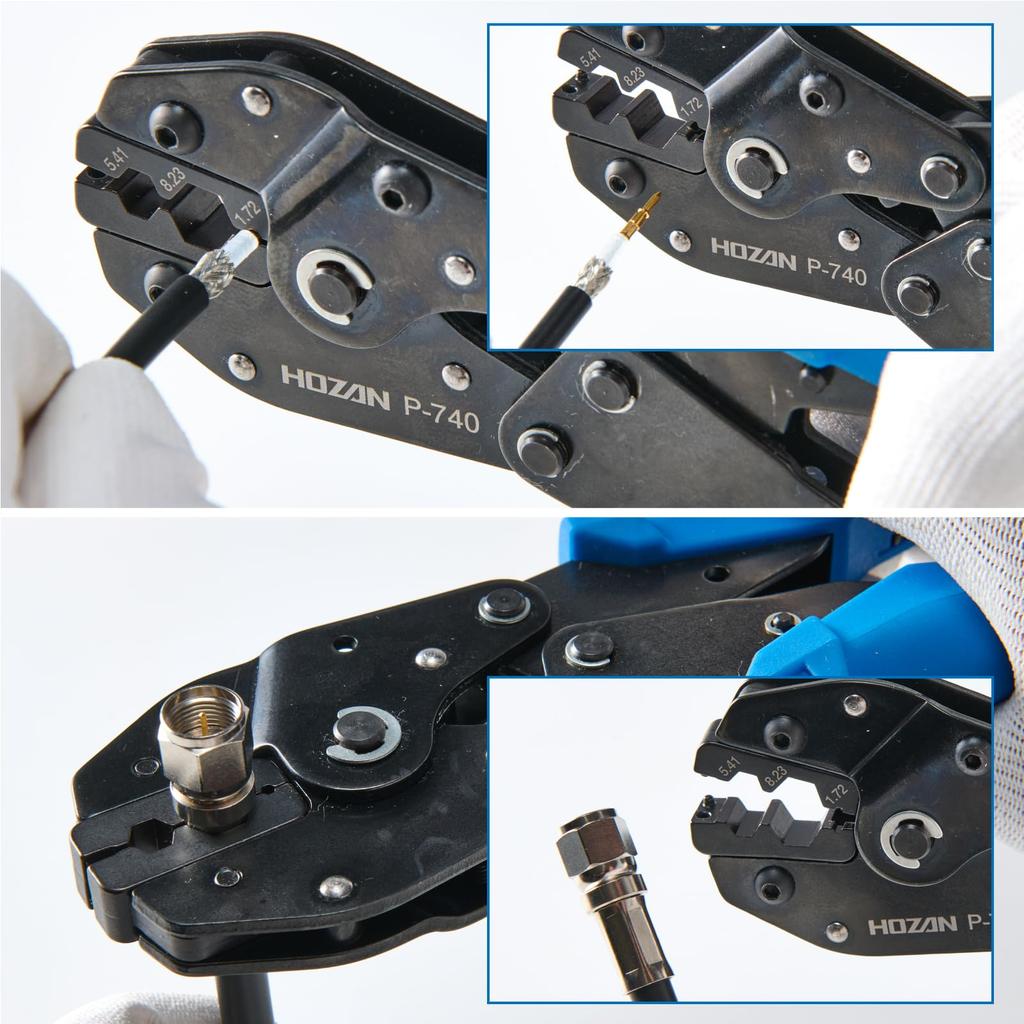 HOZAN Crimping Tool for BNC/TNC/BNCC Connectors, Compatible with Shichisei Kagaku and Tokone (formerly Toyo Connector) P-740
