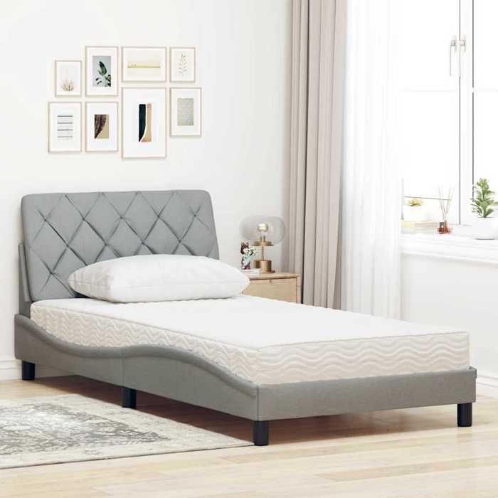 VidaXL Lit avec matelas gris clair 100x200 cm tissu 3310720