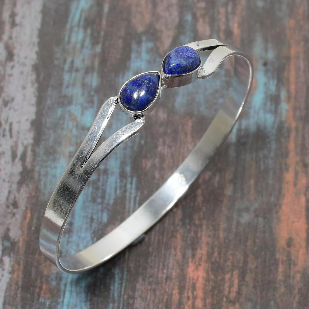 Lapislázuli piedra preciosa joyería hecha a mano 925 plata esterlina brazalete/brazalete ajustable