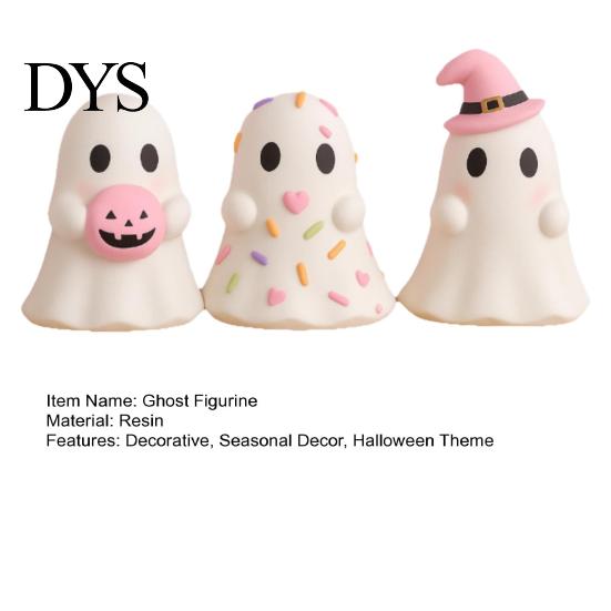 Cute Home Accessory Halloween Ghost Resin Figurine, Candy Pumpkin Witch Hat Ornament Desk Decor for Girls, Pink White Kawaii Tabletop Desktop