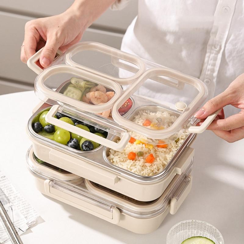 Stainless Steel Bentos Box with Plastic Lid Multi Compartment Design Leak Proof Lunch Container For Work Travel