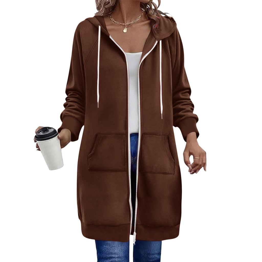 Women's Fashionable Loose-fitting Long-sleeved Casual Jacket With Zipper Hoodie