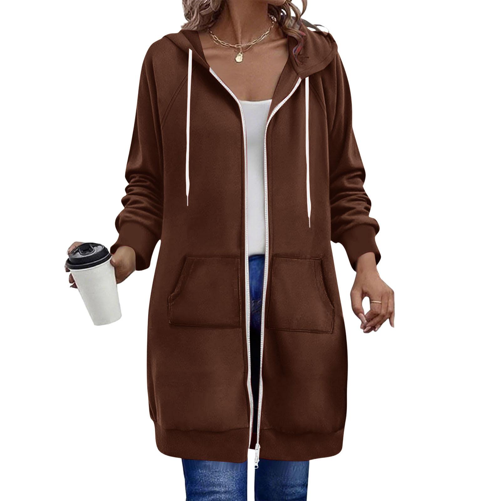 

Женская модная повседневная куртка свободного кроя с длинными рукавами и капюшоном на молнии XXL кофейный