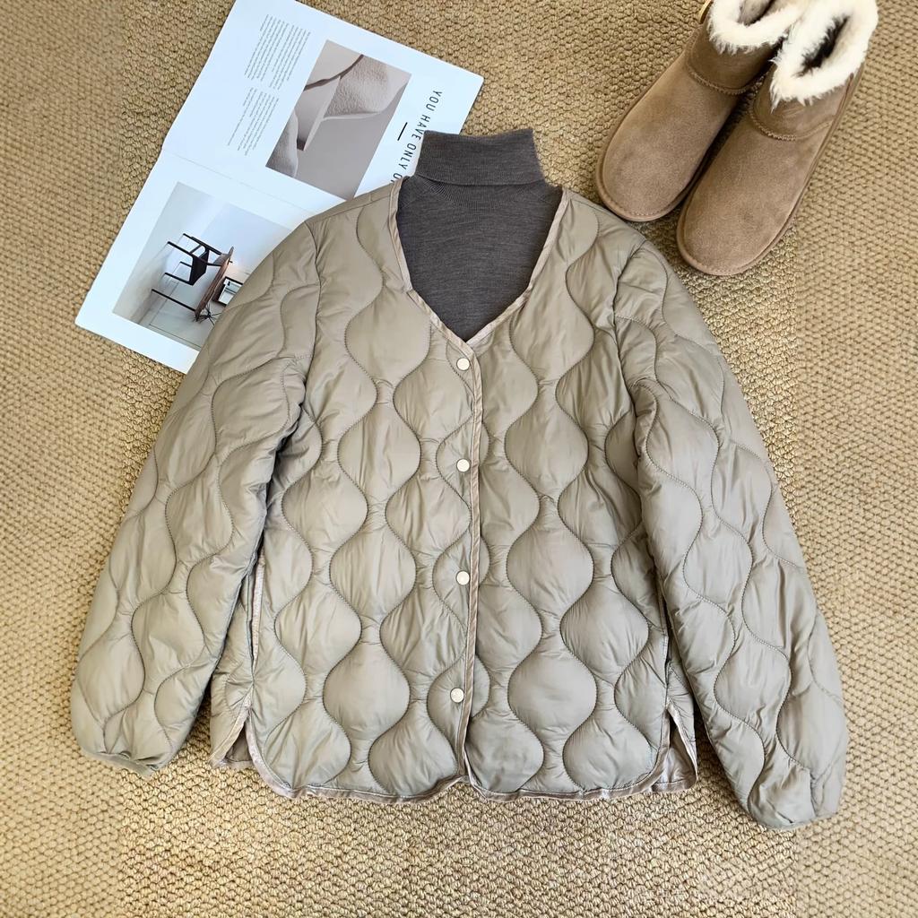 Light and short rhombus cotton-padded clothes for women's autumn and winter new V-neck liner cotton clothes jacket for small people to keep