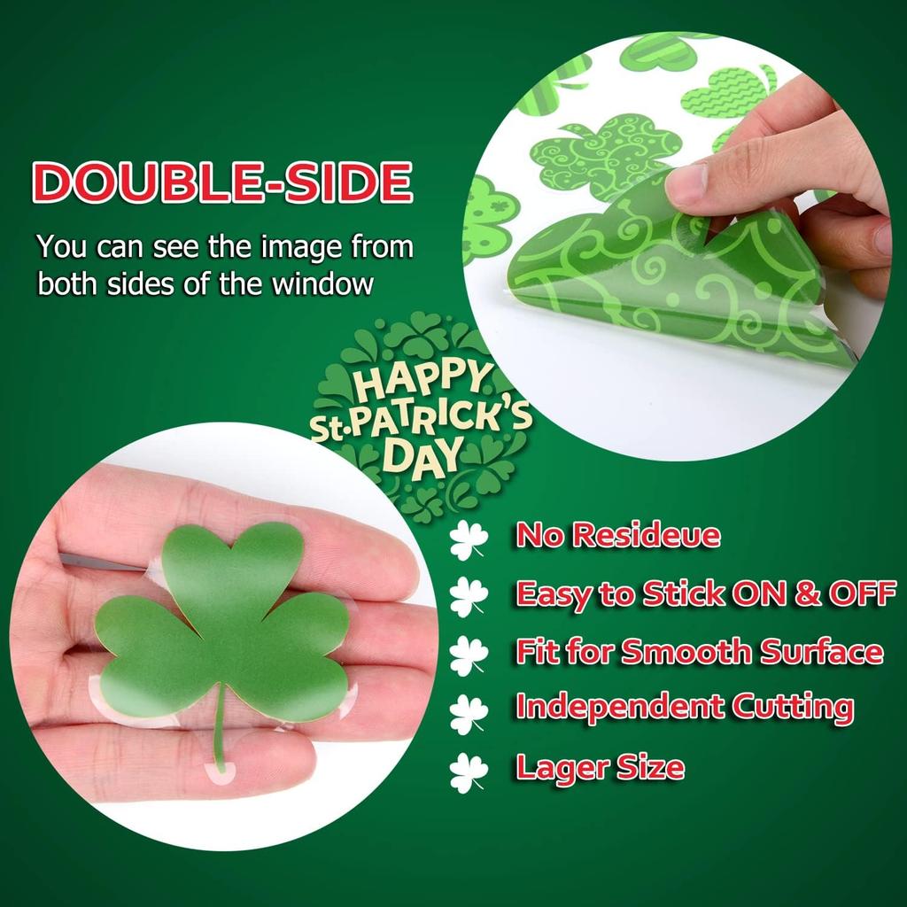St Patricks Day Window Clings, 108 PCS Reble Shamrock Decal Stickers Static Spring Decorations for Office School Home