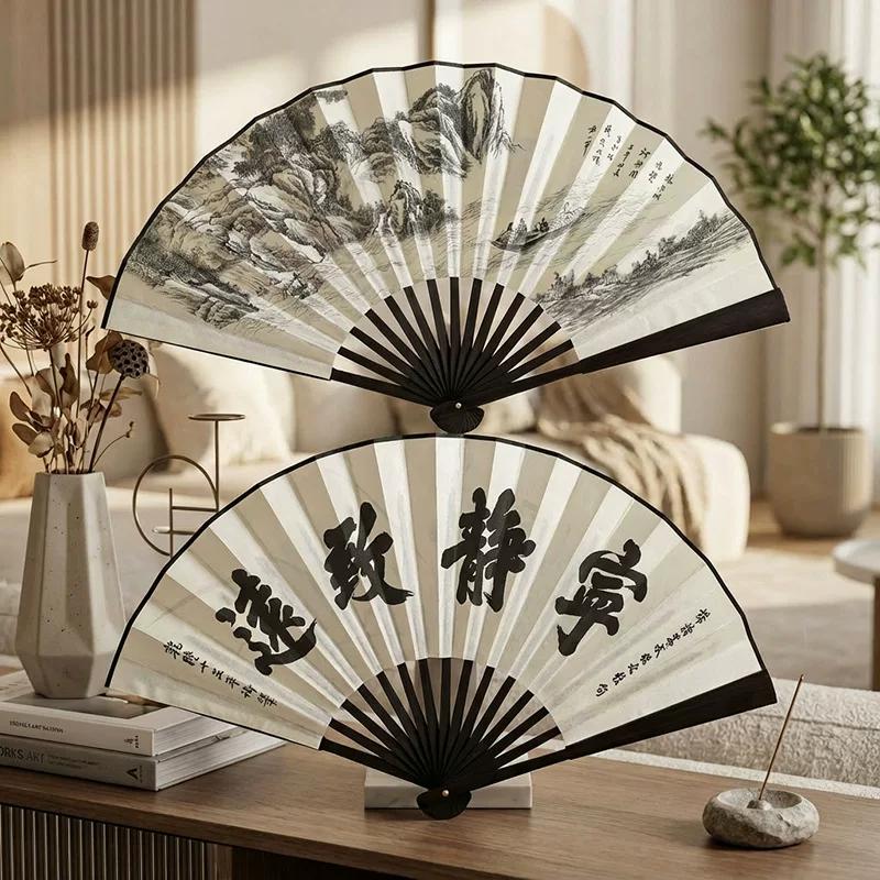 Folding Fan Chinese Style Summer 10inch Ancient Style Fan Men's Silk Cloth 2026 New Model Summer Bamboo Fan Hanfu Portable Fan