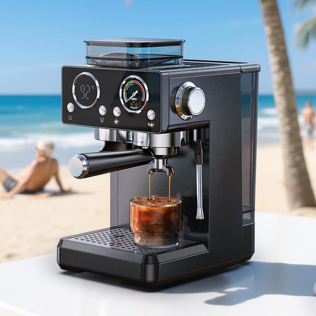 HiBREW Ekspres do kawy H20 Espresso 1350W 20Bar z wbudowanym młynkiem, spieniaczem do mleka, 20-stopniową regulacją mielenia, zbiornikiem na wodę 1,8L