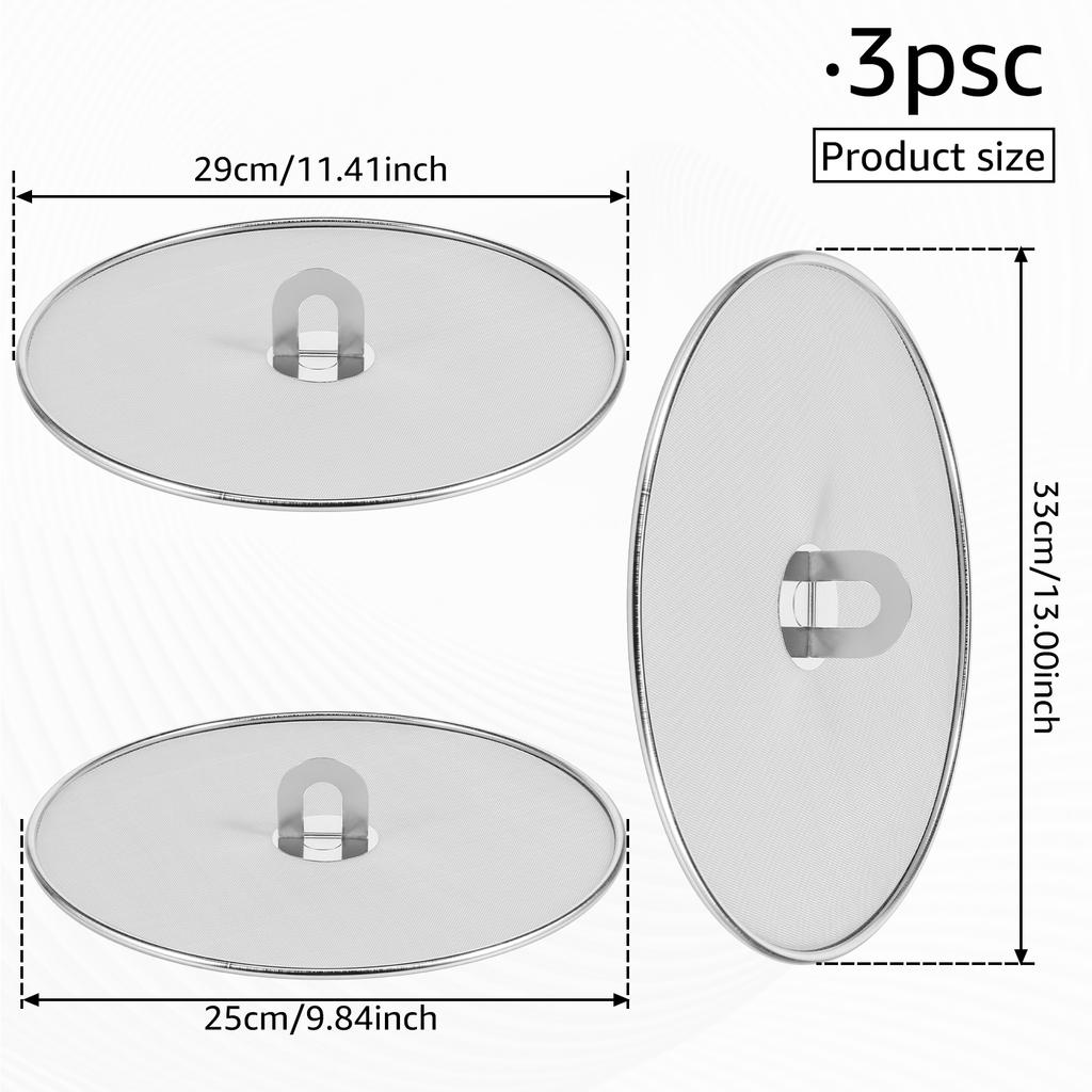 3Pcs Splatter Guard Stainless Steel Frying Pan Splatter Screen with Foldable Handle Mesh Oil Proofing Lids for Kitchen Cooking