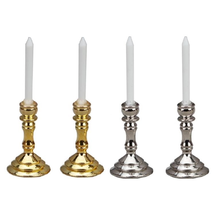 2Pcs Dollhouse Miniature Candlesticks Handheld Candlestick Holder Dollhouse