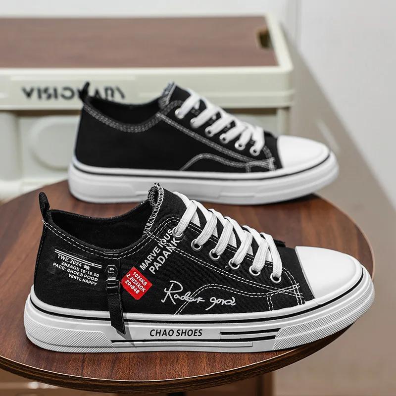 

Лето 2025 Новые мужские низкие парусиновые кеды Дышащие Повседневные Универсальные Студенческие Модные Кроссовки для Молодежи 39 чёрный