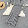Autumn And Winter Loose V-Neck Knitted Sweater Vintage Pullover Sweater + Mid-Length Half-Body Skirt Two-Piece Set