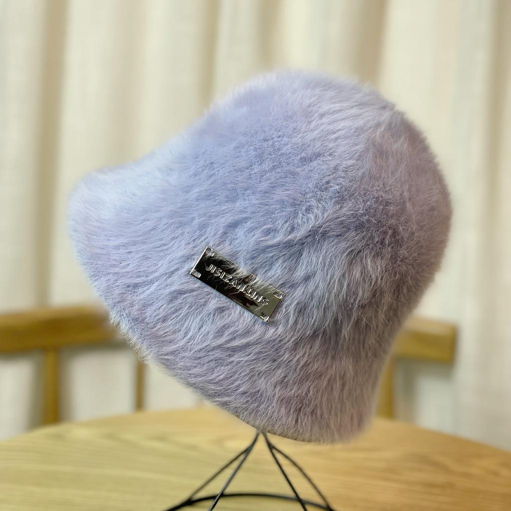 Rabbit Hair Fisherman Hat for Women In Autumn and Winter with Big Head Circumference Plush Bucket To Show Face Small White Basin Hat for Women