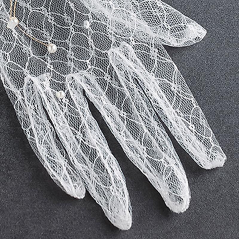 Wedding Lace Gloves Pearls Proms Gloves for Operas Stage Performances Evening Dinner Women Gloves Lady Gloves