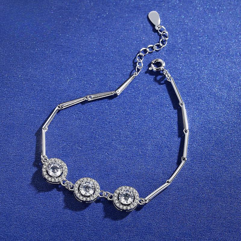S925 Sterling Silver Moissanite Bracelet for Women, New Korean Style Fashionable Bamboo Round Bag Bracelet with Empty Support Silver Ornaments