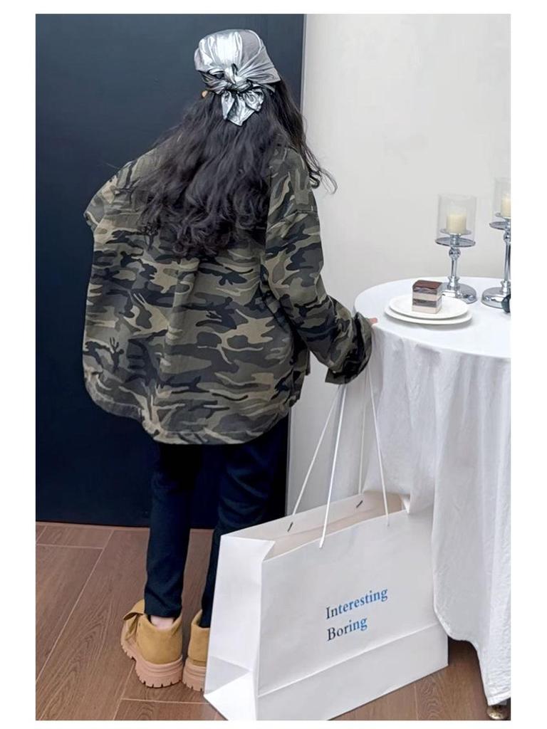 Girls' Camouflage Shirt Jacket: 2025 Spring/Autumn Fashion for Medium & Large Children