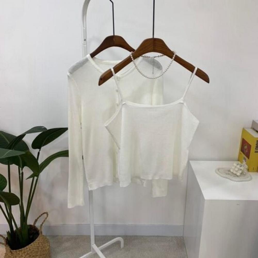 C S In The Room Hoki Long Sleeve Knit Cardigan StrIng Cami Set 3Color C