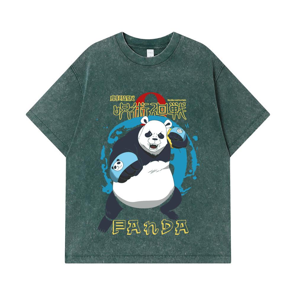 275 GSM Washed T-shirts 100% Cotton Jujutsu Kaisen V62 Panda Print Unisex Heavy Cotton T Shirt