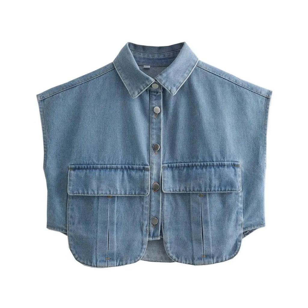 Giacche senza maniche da donna alla moda con tasche, gilet monopetto in denim con risvolto vintage, canottiere da donna