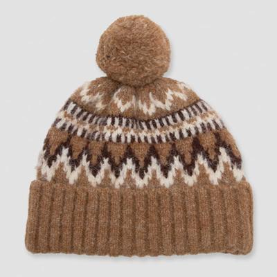 ROLAROLA POMPOM KNIT BEANIE BROWN