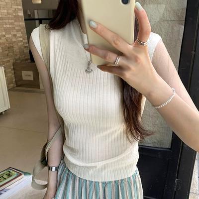 New Spring and Summer Women's Clothing, Japanese and Korean Spice Girls Fashion Slim-fitting Solid Color Minimalist Royal Sister Wind Vest Knitted Ves