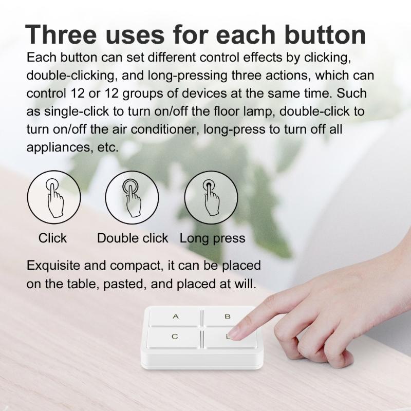 Wireless Button 4 Way Switchs Button for ZigBee Scene Wall Switchs for Tuya Automation Scene Controllers