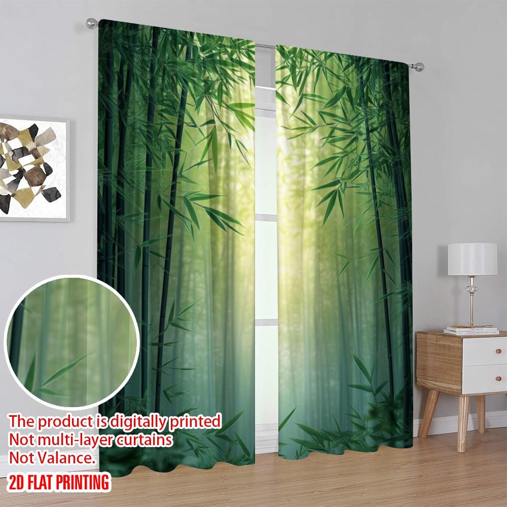 2pcs,2D Plane Printing Minimalist Curtains Bamboo Serenity (2) Polyester Fabric (without Rod) Decorations For Home Use for