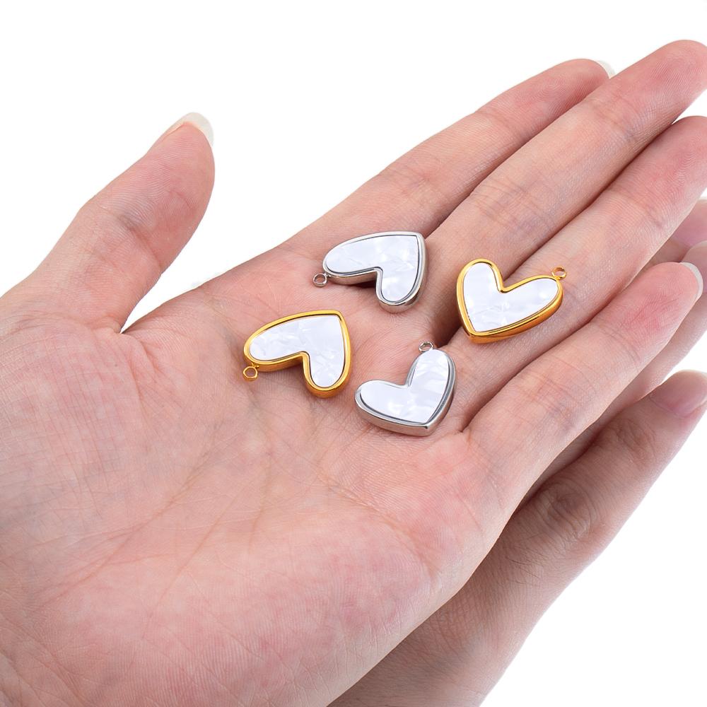 4 Stück 2 Stück Edelstahl Herz Anhänger Weißes Muschelherz für DIY Schmuckherstellung für Frauen Halskette Ohrring Zubehör Großhandel