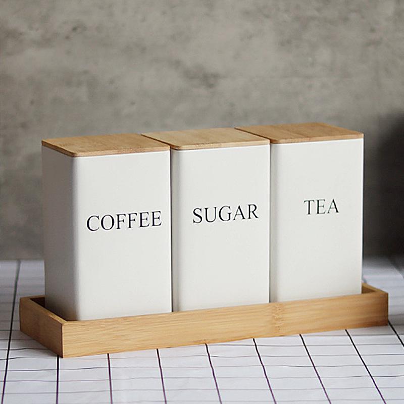 In-Stock Minimalist Metal Tea Caddy with Bamboo Lid for Snacks, Coffee, and Candy Storage