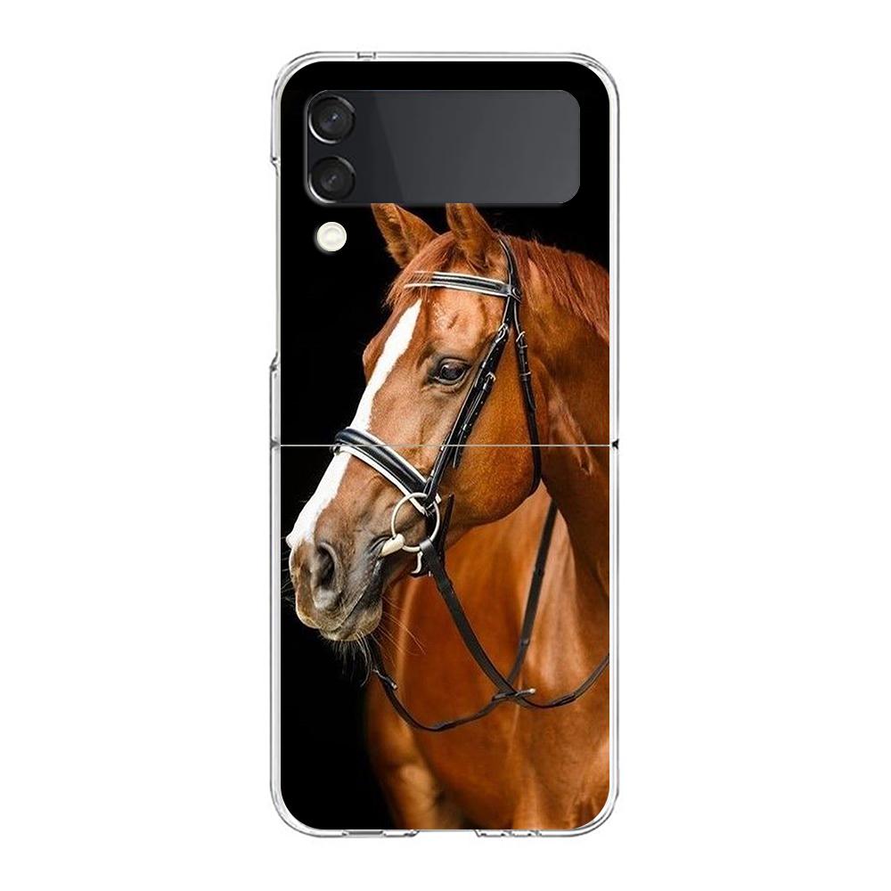 Horse Hard PC Phone Case For Samsung Galaxy Z Flip 5 4 3 Transparent Cover For Galaxy Z Flip 6 Foldable Shockproof Case Capa Bag