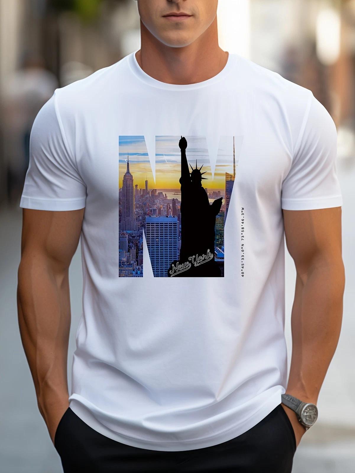NY Skyline Statue of Liberty Graphic T-Shirt New York City Unisex Tee XXL