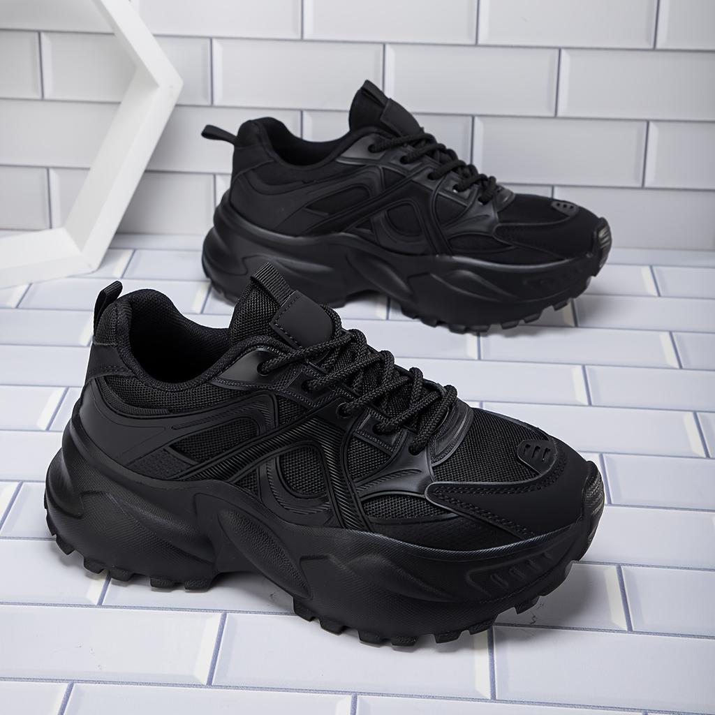 Women's Solid Color Casual Sneakers, Platform Lace Up Soft Sole Chunky Walking Shoes, Breathable Low-top Running Trainers