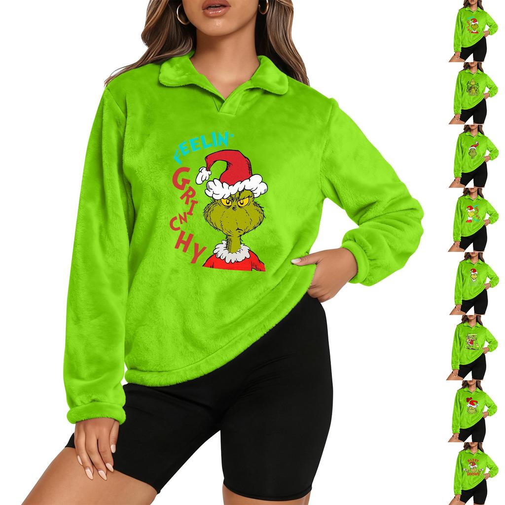 Women's Stand-up Collar Long-sleeved Pullover Top, Christmas Print Sports Top