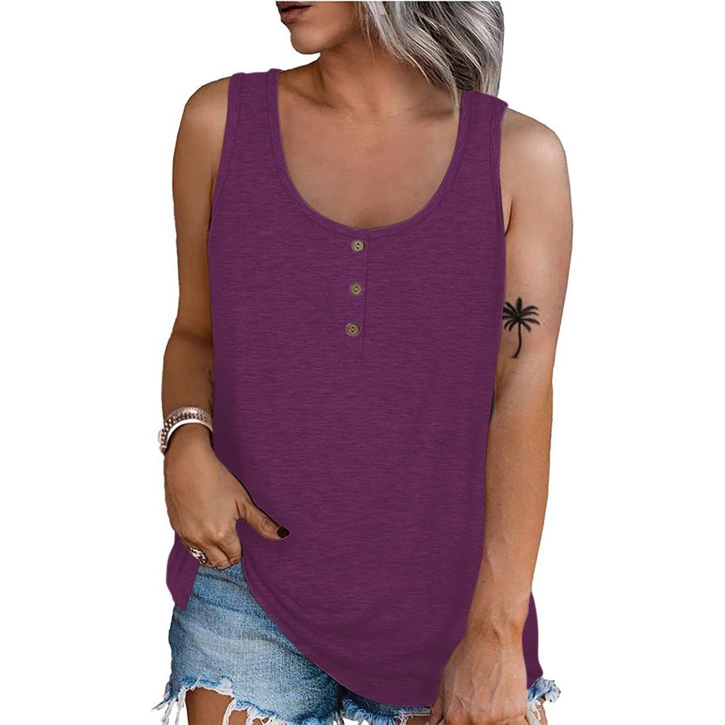 Women Summer Sleeveless Casual Solid Color O-Neck T-Shirt Tops Blouse