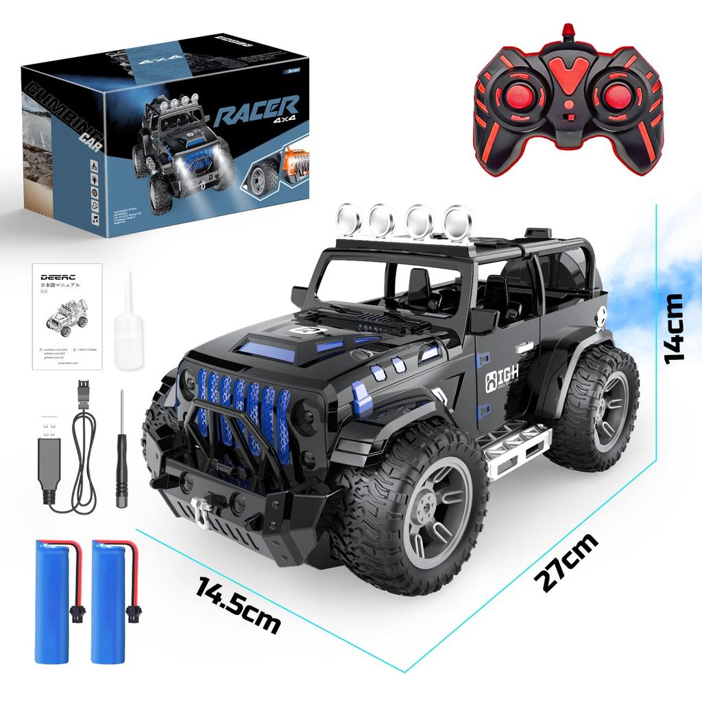 Scale RC Jeep RC Car with Spray 70 Minutes of LED Perfect Gift for Kindergarten Entrance and Elementary School Students 1/16 Off-Road Function,