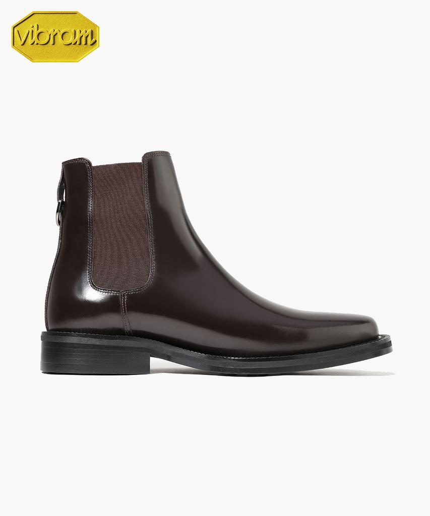Firenze Atelier [Vibram] Minimal Square Toe Standard Rubber Sole Chelsea Boots 9410 [Brown Advan]
