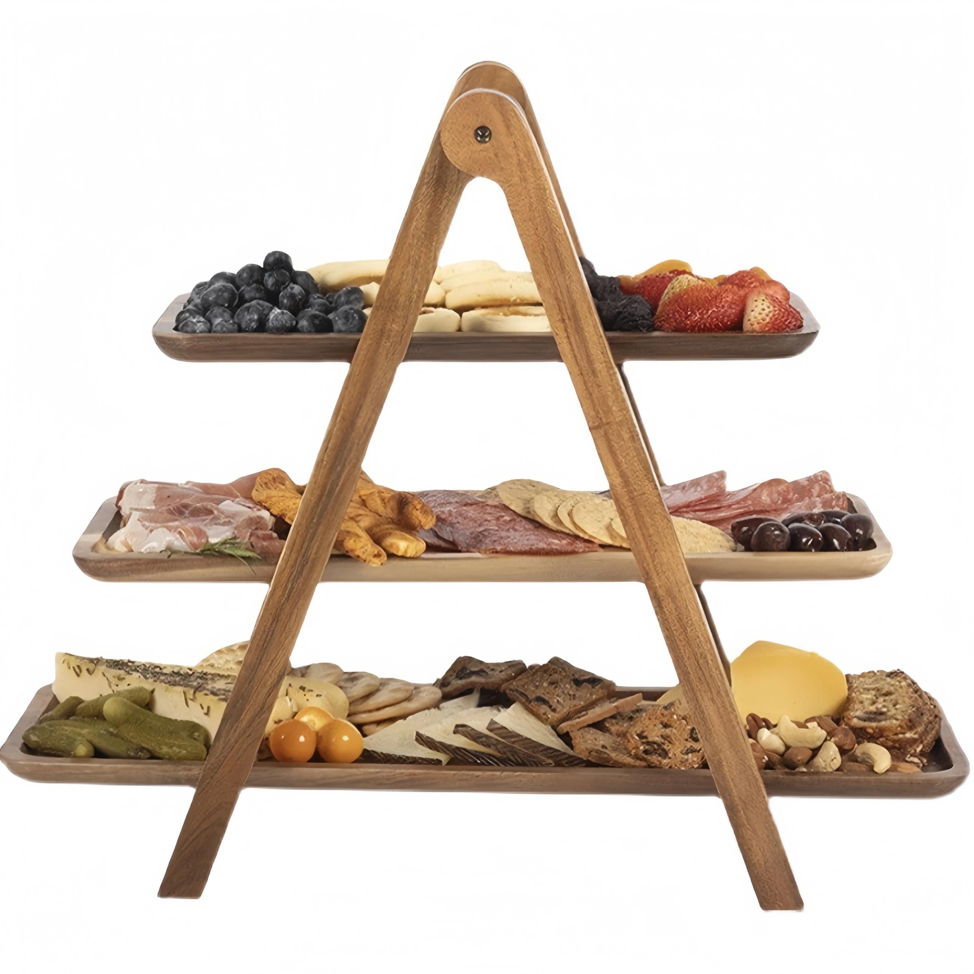 3 Layer Paulownia Wood Serving Tray Stackable Design Multipurpose Organizer Household Kitchen Dining Table Storage Arrangement