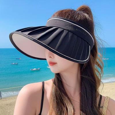 Sun Hat Women's Summer New Empty Top Shell Hat Sun Protection and UV Protection Outdoor Travel Big Brim Face Cover Sun Hat