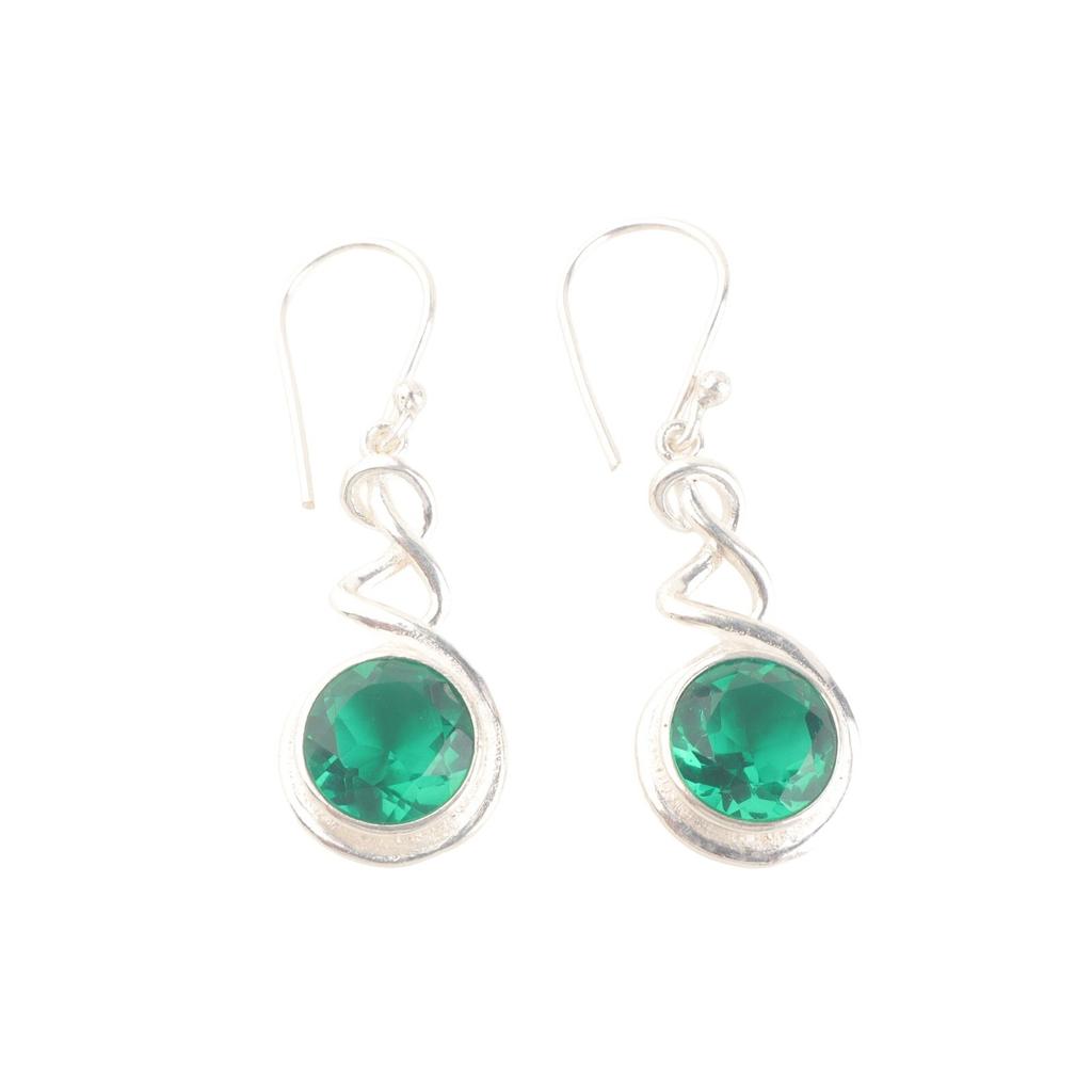 Green Emerald Gemstone 925 Sterling Silver Handcrafted Drop & Dangle Earrings CE-14-12