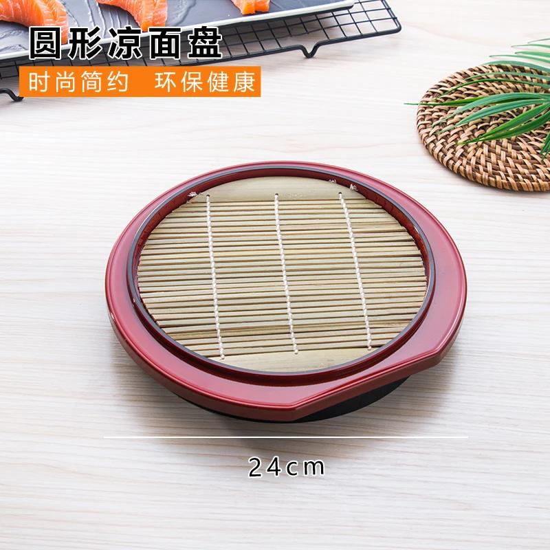 Japanese Style Cold Noodle Dish Paired with Bamboo Mat Plate and Japanese and Korean Tableware