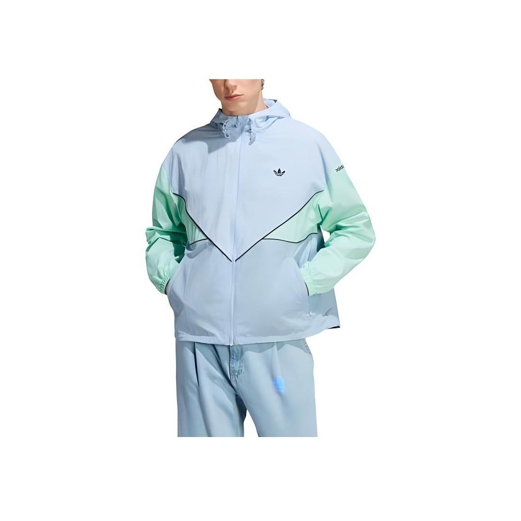 Adidas Originals Trefoil Logo Embroidered Color Block Hooded Long Sleeve Jacket Men Jacket Pink Blue HR8934