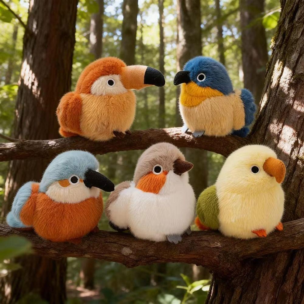 Fluffy Material Bird Plush Toy Colorful Design Stuffed Bird Doll  Interactive Toy
