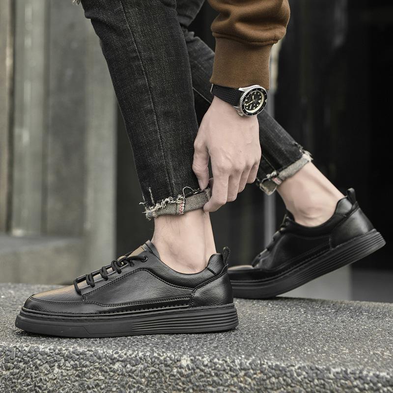 Men's shoes 2025 summer new youth leather waterproof little white board shoes British style Korean version platform casual shoes tide