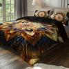 Golden Mandala Floral 3-Piece Duvet Cover Set with 2 Pillowcases - Breathable Polyester, All-Season Amazing Theme Floral