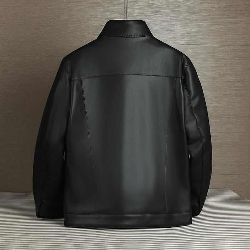 New Down Men's Leather Coat Winter Lapel Fashion Casual Thick Warm