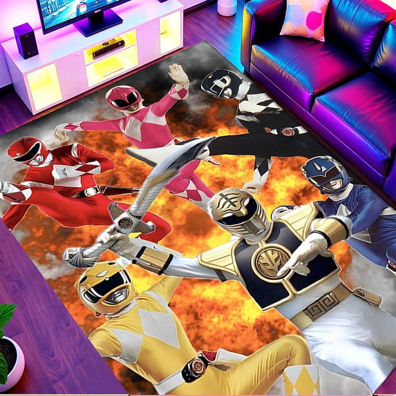 Mighty Morphin Power Rangers Print Rug, Washable Floor Carpet, For Entryway Dorm Laundry Room Office Study, Home Decor Birthday Christmas Gift