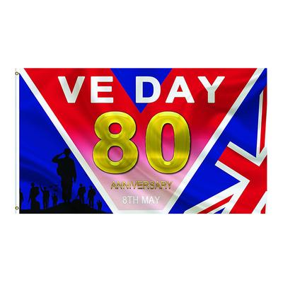 VE-Day 80. Jahrestag Flagge 150x90cm Flagge Banner Dekorationen Erinnerungsstücke VE-Day Flagge 80 Jahre VE-Day Stoffflagge für Zuhause Garten
